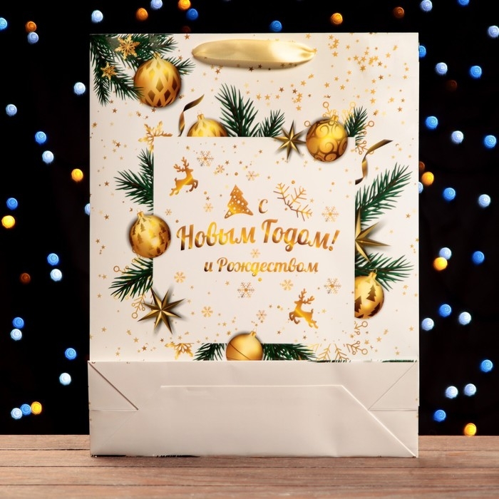 Новый год. Пакет ламинированный вертикальный "Венок",33 х 42 х 10 см.
