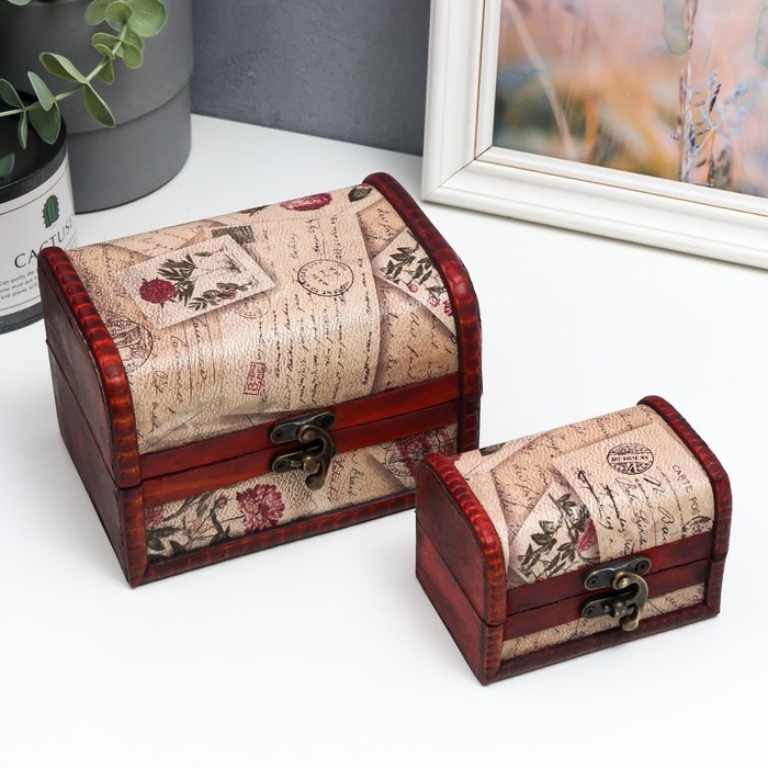 Шкатулка сундучок "Цветочное панно" (набор 2 шт), 10,5&times;10,5&times;15,2 см