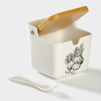Банка для хранения сыпучих продуктов с ложкой &laquo;Эстет. Овощи&raquo;, 250 мл, с бамбуковой крышкой, фарфоровая, цвет белый