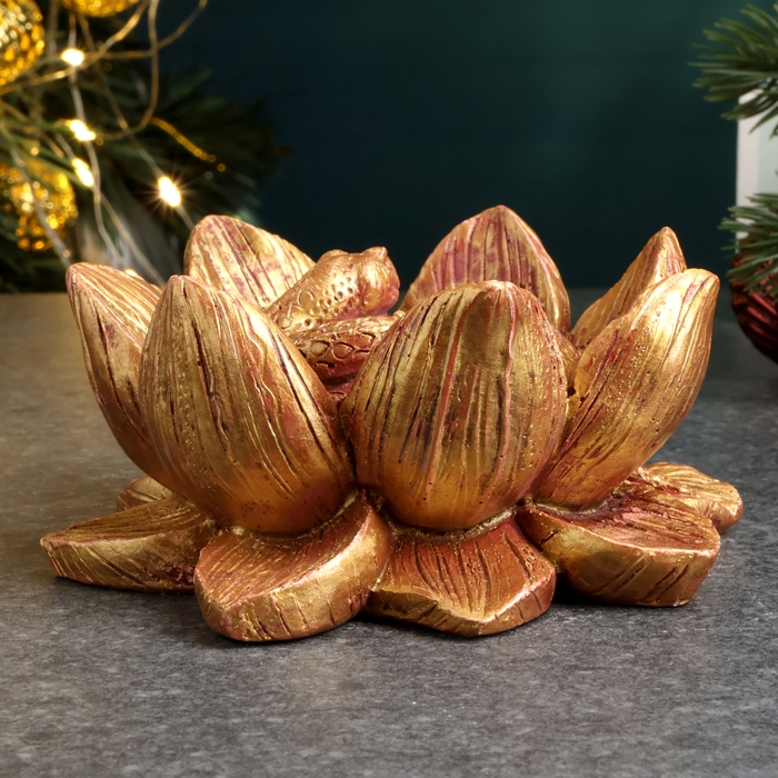 Новый год. Символ 2025. Фигура "Змея в лотосе" бордовый с позолотой, 4х10см