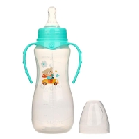 Бутылочка для кормления &laquo;Мишутка&raquo;, классическое горло, приталенная, с ручками, 250 мл., от 0 мес., цвет бирюзовый