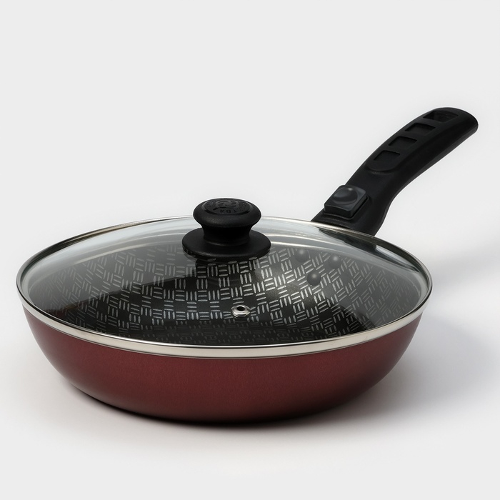 Сковорода &laquo;Хозяюшка&raquo;, d=20 см, съёмная ручка, стеклянная крышка, антипригарное покрытие, цвет бордовый