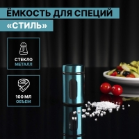 Ёмкость стеклянная для специй &laquo;Стиль&raquo;, 100 мл, 4,5&times;8 см, цвет бирюзовый