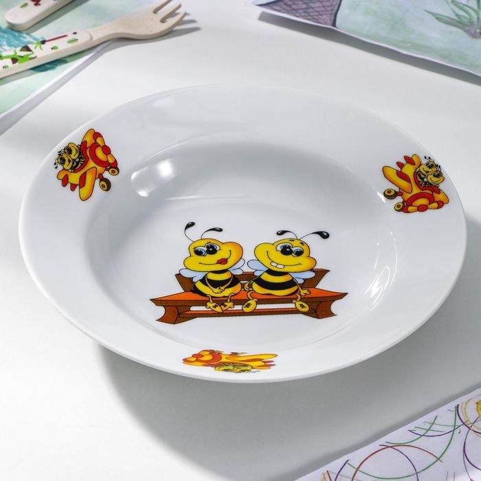 Тарелка глубокая фарфоровая &laquo;Пчёлы&raquo;, 250 мл, d=20 см, рисунок микс, цвет белый