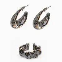 Набор серьги и каффы "Леопард" жгутик, цвет серебро