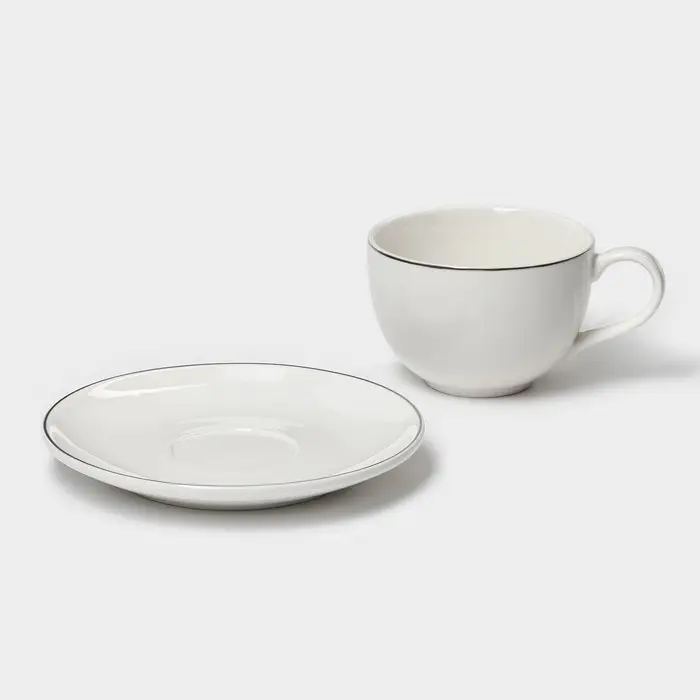 Чайная пара фарфоровая Magistro La Perle, 2 предмета: чашка 230 мл, блюдце d=15 см, цвет белый