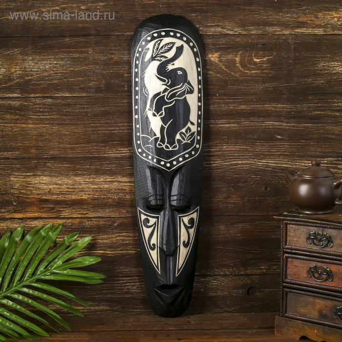 Маска настенная дерево "Абориген со стоящим слоном" 3х12х50 см