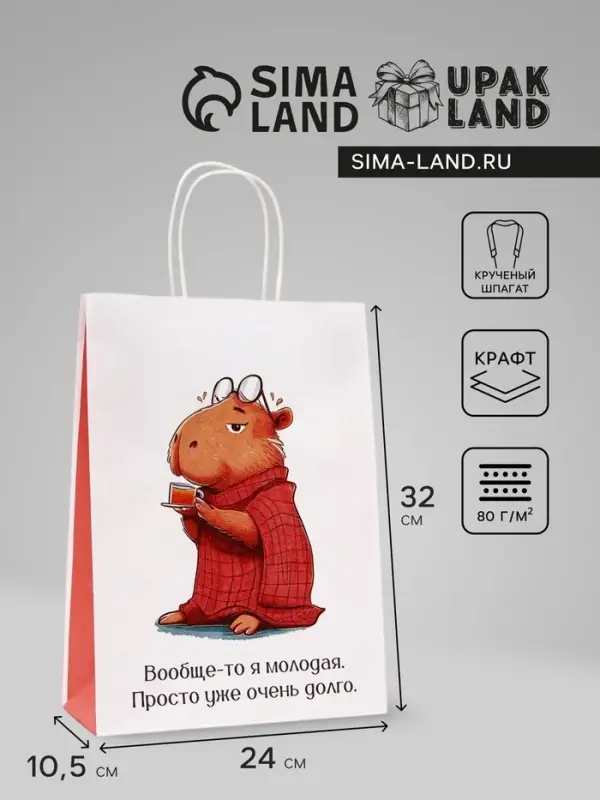 Пакет подарочный бумажный, &laquo;Молодая&raquo;, 24&times;10.5&times;32 см