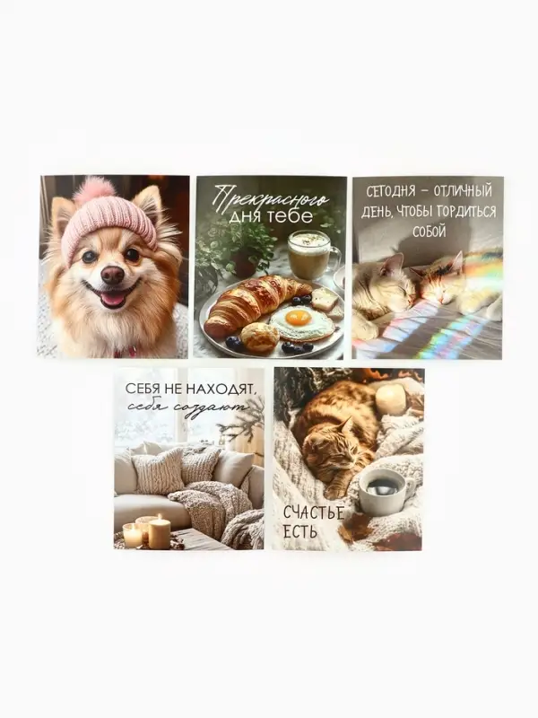 Набор мини-открыток в коробке со скрепками &laquo;Котики&raquo;, 35 штук, 8 x 10 см