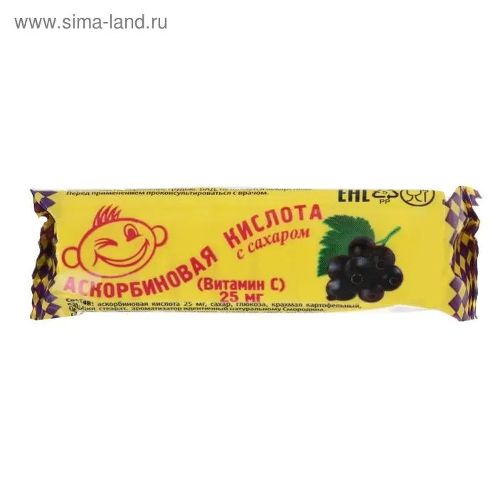 Аскорбиновая кислота с сахаром, смородина, 10 шт по 3 г