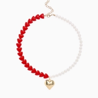 Бусы с жемчугом &laquo;Сердце&raquo; бусины, красно-белый в золоте