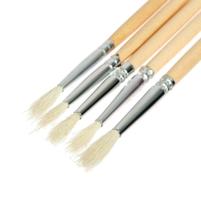 Набор кистей коза, 5 штук (№1, 2, 3, 4, 5), круглые, с деревянными ручками, в блистере