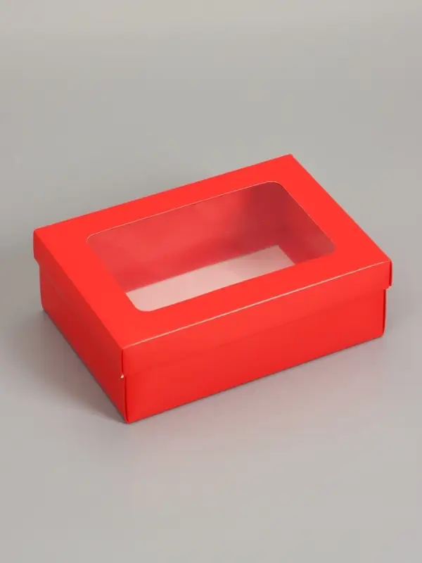 Коробка складная, крышка-дно, с окном, красная, 24 х 17 х 8 см