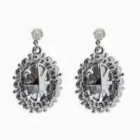 Серьги со стразами "Овал грань", цвет белый в серебре