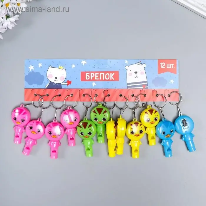 Фонарик брелок для ключей на кольце &laquo;Утёнок&raquo;, свисток, мигает 6&times;3.2&times;1.3 см, МИКС