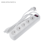 Сетевой фильтр Smartbuy, 5 розеток, 3 м, 10 А, 2200 Вт, с з/к, с выкл., белый