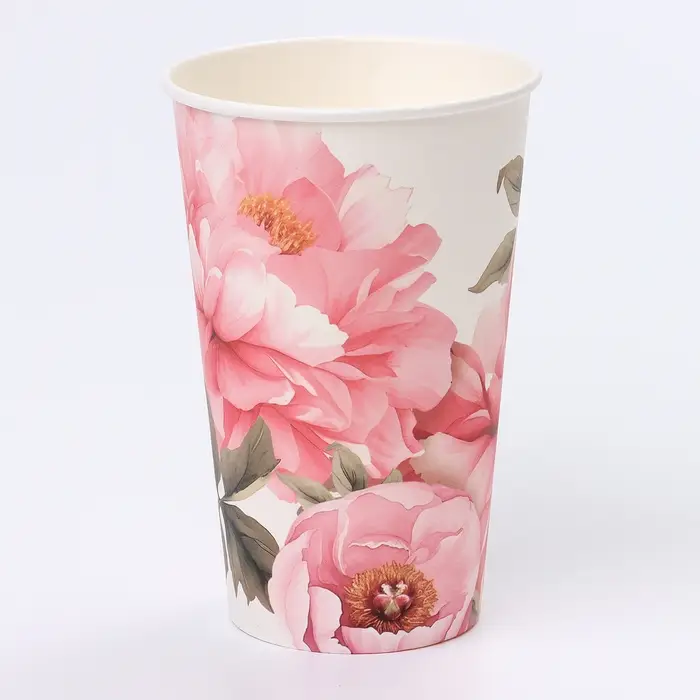 Стакан одноразовый бумажный для кофе &laquo;Пионы&raquo;, 400 мл