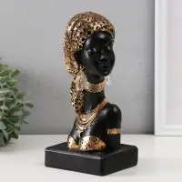Сувенир полистоун бюст "Африканка в косынке с узорами" золото 12х9х22 см
