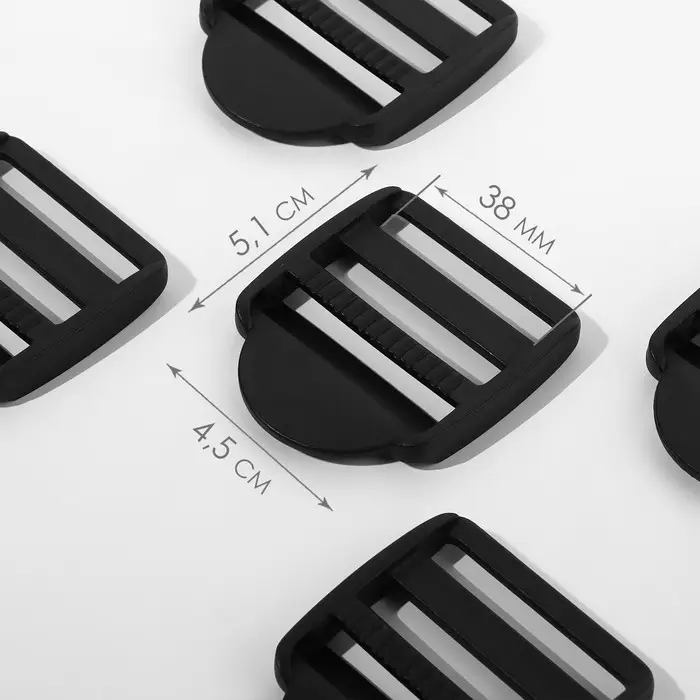 Пряжка регулирующая, трёхщелевая, вн. ширина=38 мм, s=3.5 мм, 10 шт., чёрная