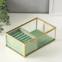 Шкатулка стекло с металлическим каркасом "Зелёная" 2 отделения 22х14,5х7,5