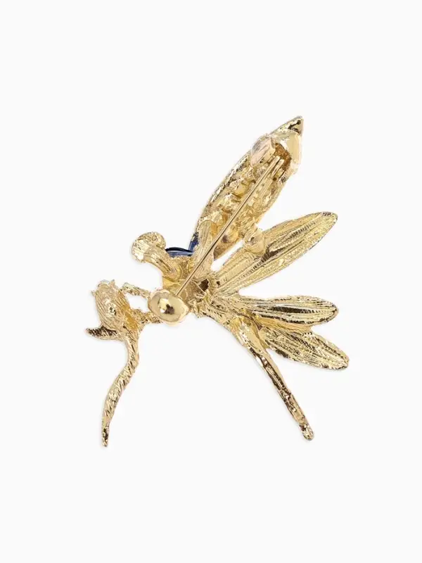 Брошь "Стрекоза" искристая, цвет сине-голубой в золоте
