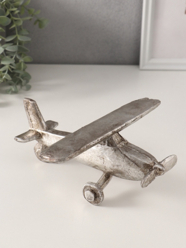 Сувенир полистоун "Ретро самолёт. Моноплан" серебро с патиной 21х21х9 см