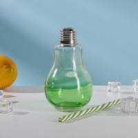 Бокал стеклянный для коктейля Доляна &laquo;Лампочка&raquo;, 250 мл, с трубочкой, откручивающаяся крышка, цвет МИКС