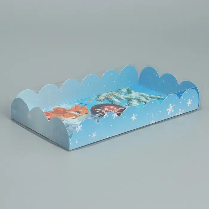 Коробка для кондитерских изделий с пластиковой крышкой &laquo;Зайка и белочка&raquo;, 10.5 х 21 х 3 см