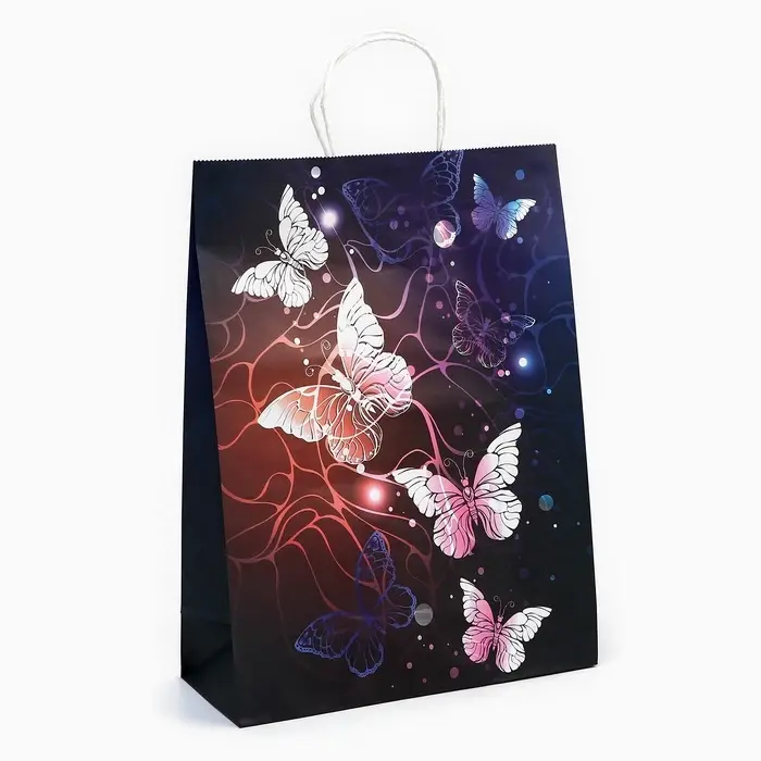 Пакет подарочный крафт, &laquo;Бабочки&raquo;, 31&times;41.5&times;12 см, 120 г/м&sup2;