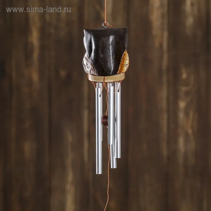 Музыка ветра "Сова с цветочками" дерево, металл 5х5х40 см