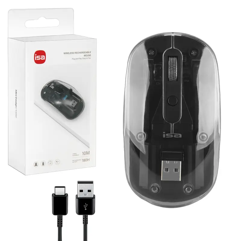 Мышь беспроводная WM-8 ISA Прозрачно-черная (60 шт/кор)