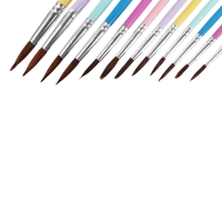 Набор кистей пони круглые 12 штук с цветными ручками пастель(№1,2,3,4,5,6,7,8,9,10,11,12)