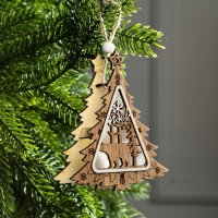 Ёлочная игрушка &laquo;Ёлочка с медведем&raquo;, от батареек, свечение тёплое белое