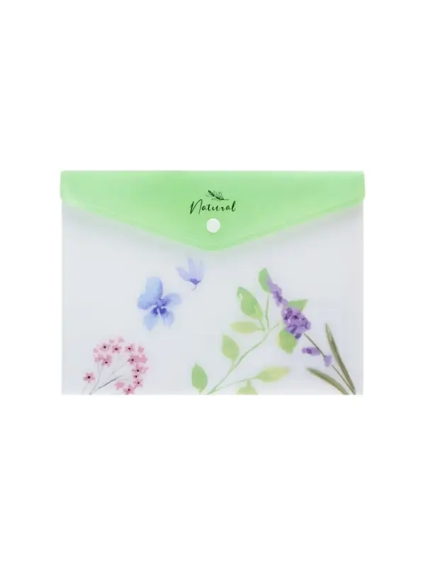 Папка-конверт А5 Hatber "NATURAL BLUE FLOWERS", на кнопке, пластик 180мкм, текстур с печат