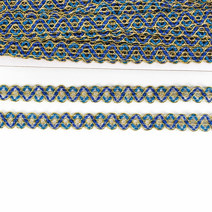 Тесьма &laquo;Змейка&raquo;, сине-голубая с золотом, 1,5 см, 25 м
