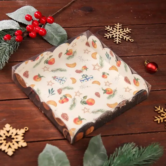 Коробка для печенья, &laquo;Мандарины&raquo;, 15&times;15&times;3 см, Новый год