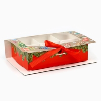 Коробка под 6 конфет с ячейками &laquo;Новогодние атрибуты&raquo; 14.8 х 9.5 х 3.5 см, Новый год