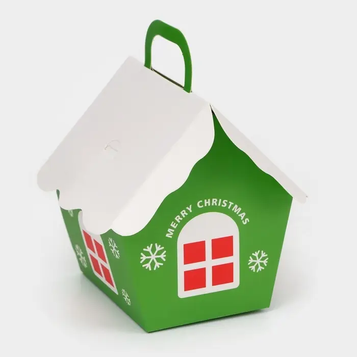 Коробка складная Новогодняя &laquo;Домик&raquo; зеленая 8.5&times;8.5&times;10 см