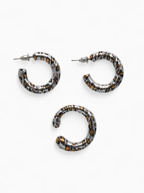 Набор серьги и каффы "Леопард", цвет серебро