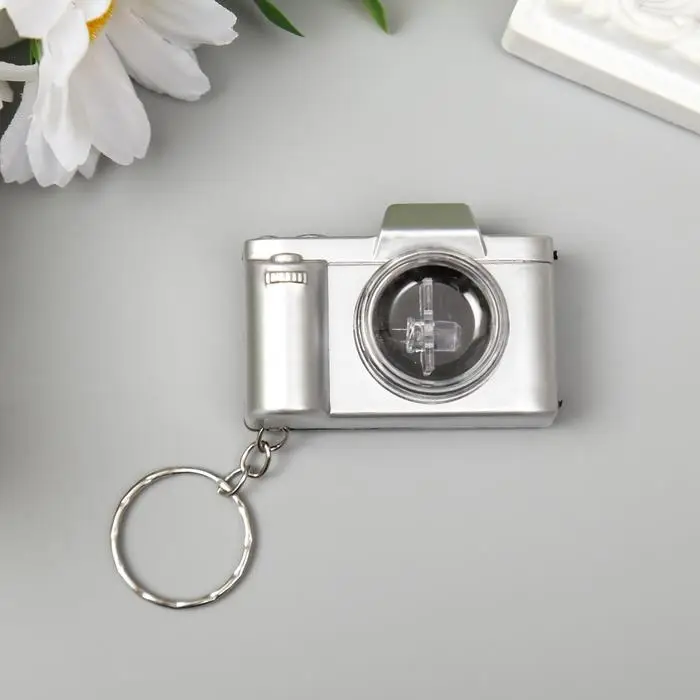 Фонарик брелок для ключей на кольце &laquo;Фотоаппарат&raquo;, мигает, золото/серебро, 3.3&times;4.8&times;2 см, МИКС