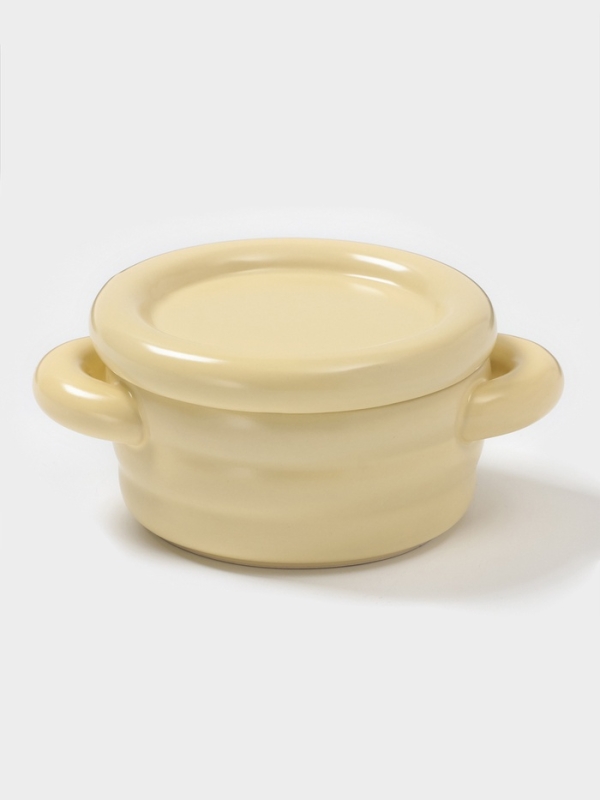 Горшочек для запекания Доляна &laquo;Зефир&raquo;, 250 мл, 15&times;10,5&times;6,3 см, с ручками, с крышкой, керамика, жёлтый