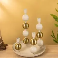 4 подсвечника на тарелке со сферами, фисташковый 25,5х22,5х32 см