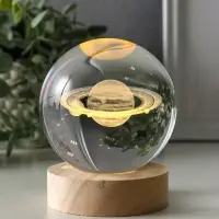 Сувенир стекло подсветка "Солнечная система" d=8 см подставка дерево, USB 8х8х9,5 см