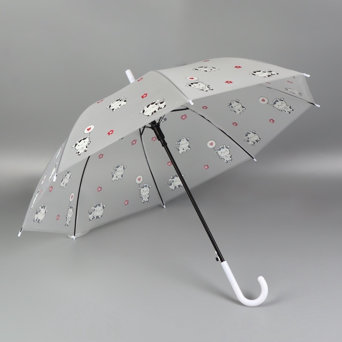 Зонт - трость полуавтоматический &laquo;Коровки&raquo;, 8 спиц, R = 45/54 см, D = 108 см, цвет прозрачный/белый