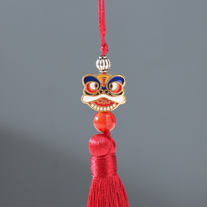 Подвеска текстиль, металл "Китайский лев" бордовая 1х1,2х10 см