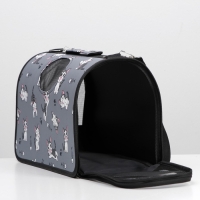 Сумка-переноска каркасная "Играющие котики", размер L, 53 х 21 х 29 см, серая