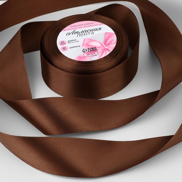 Лента атласная, 40 мм &times; 23 &plusmn; 1 м, цвет тёмно-коричневый №32
