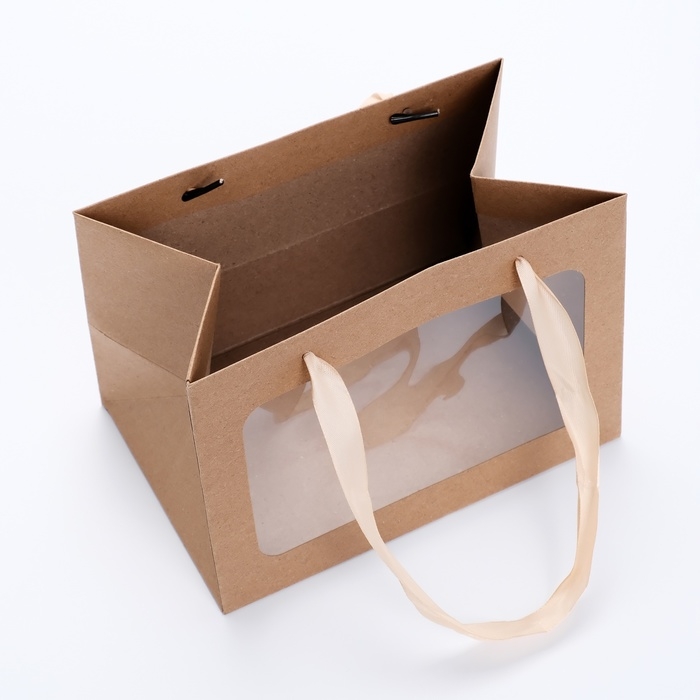 Пакет подарочный с широким дном и окном 20 &times; 14 &times; 13,2 см, крафт