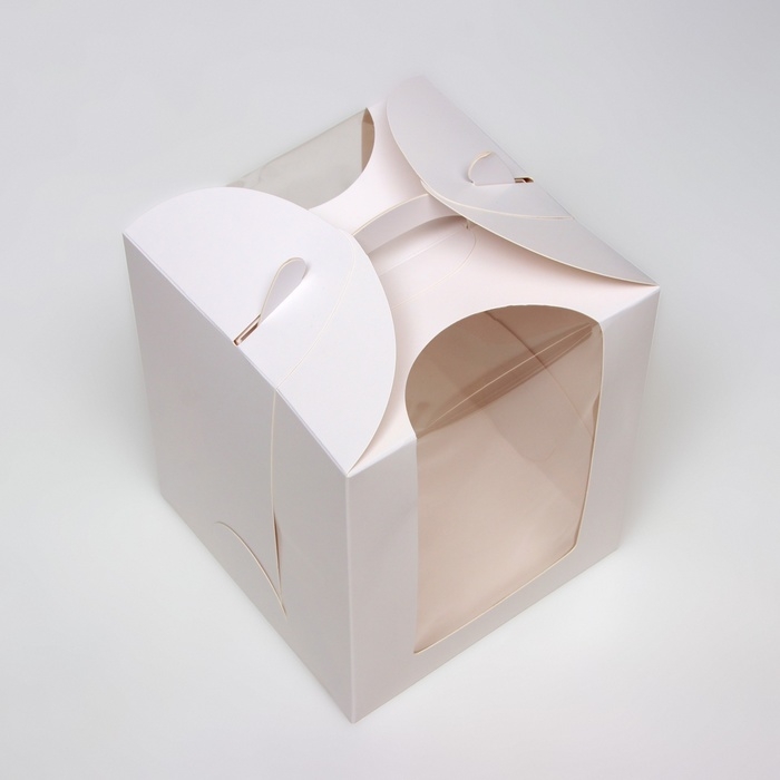 Коробка под бенто-торт с окном, белая, 15 &times; 15 &times; 18 см