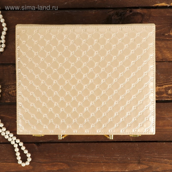Шкатулка кожзам для украшений "Стёганная" золото 8,5х23,5х19 см